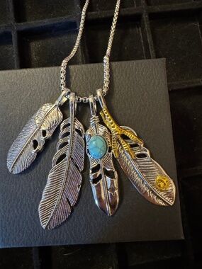 Feather Necklace Stainless Steel Large